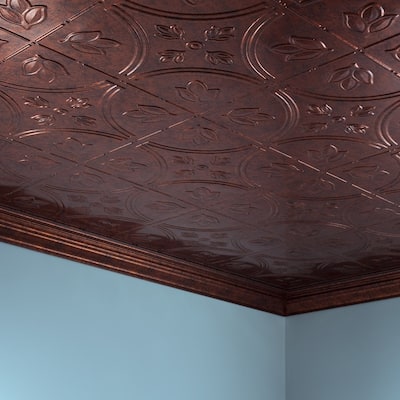 FASÄDE Traditional Style 5 Decorative Vinyl 2ft x 4ft Glue Up Ceiling Panel in Moonstone Copper (5 Pack)