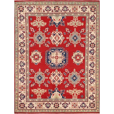 Traditional Red Kazak Area Rug Hand-Knotted Oriental Wool Carpet - 4'11" x 6'4"