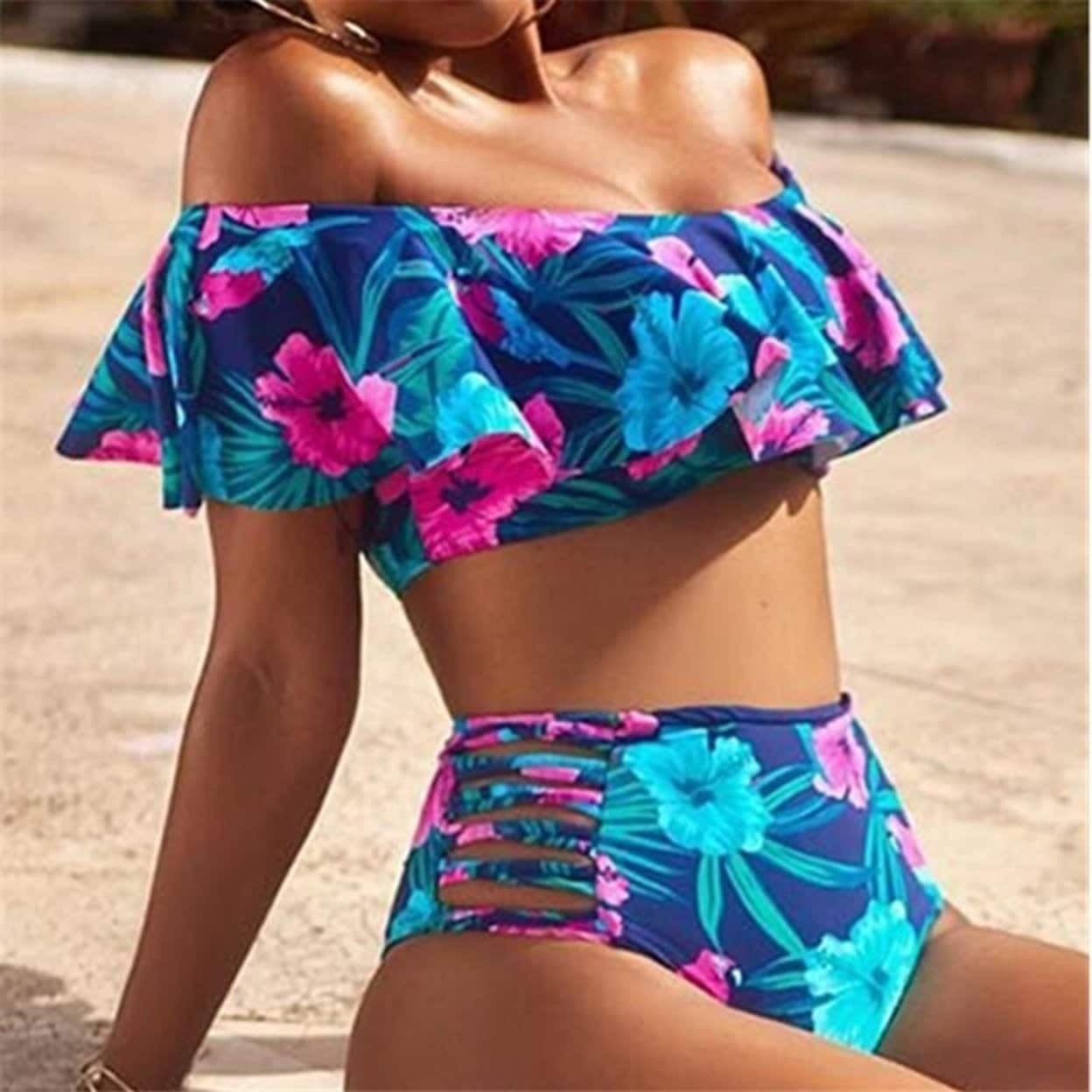 one shoulder two piece bathing suit