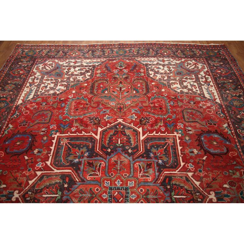 Hand Knotted Oriental 100% Wool Carpet Traditional Medallion Red Heriz Area Rug - 11' 0'' X 7' 8''