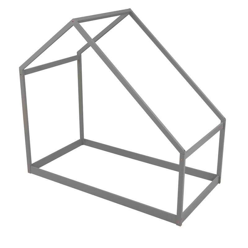 Twin Size Gray Wooden House Bed for Kids