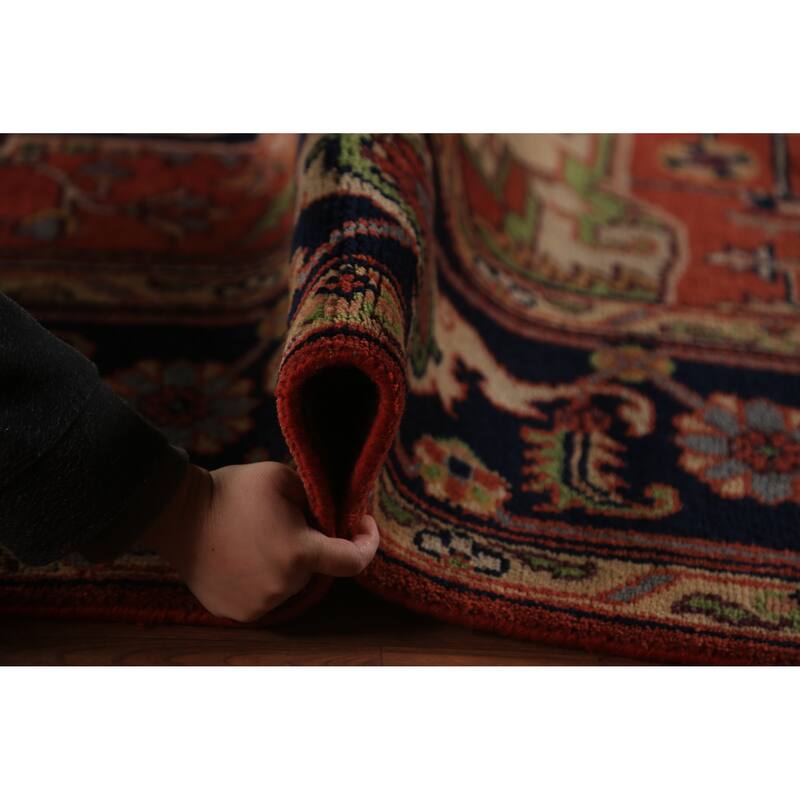 Orange Medallion Heriz Serapi Indian Area Rug Handmade Wool Carpet - 9'0"x 11'11"