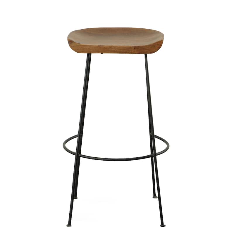 HomeRoots Set of Two 31" Chestnut And Black Steel Backless Bar Height Bar Chairs