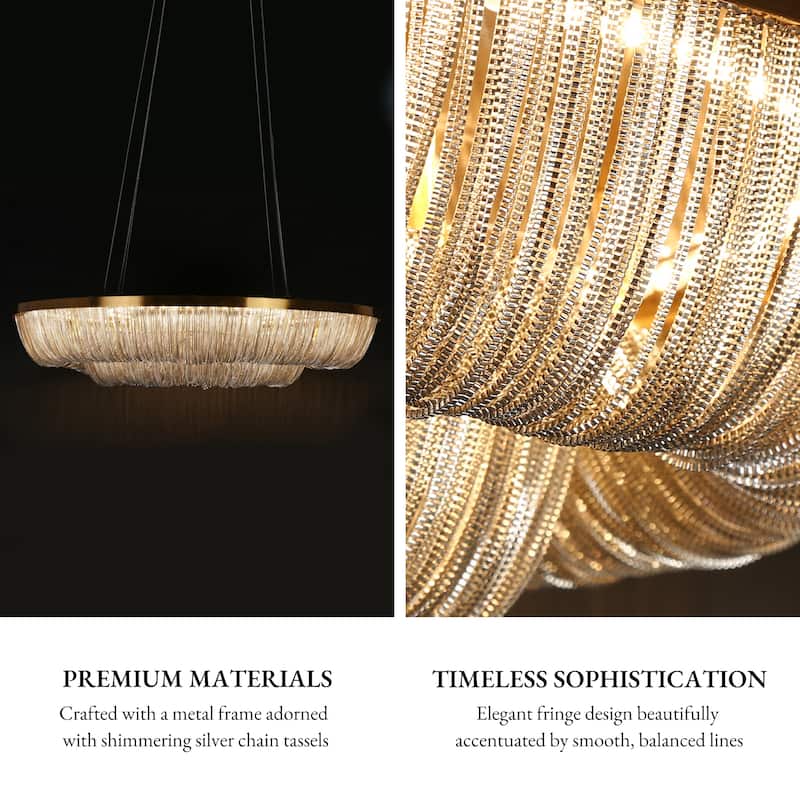 Modern LED 1-Light Fringe Wheel Chandeliers for Dining Room - Gold - 31.5" Dia. x 6.5" H