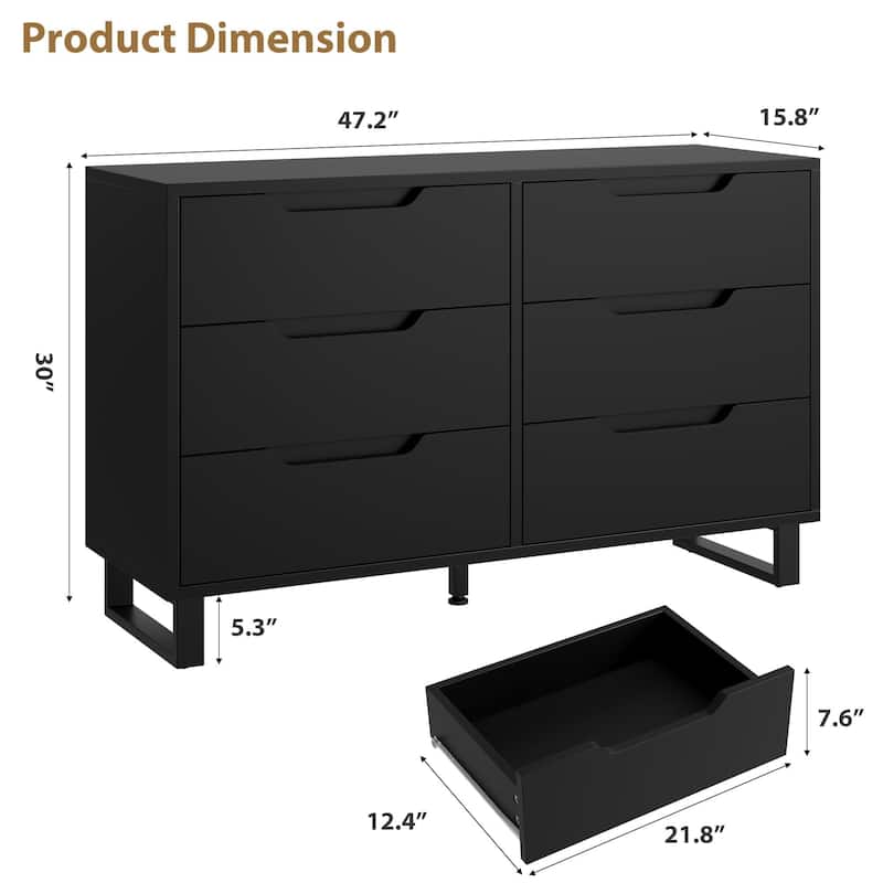 6 Drawers Wood Dressers, with Storage, 47.2"
