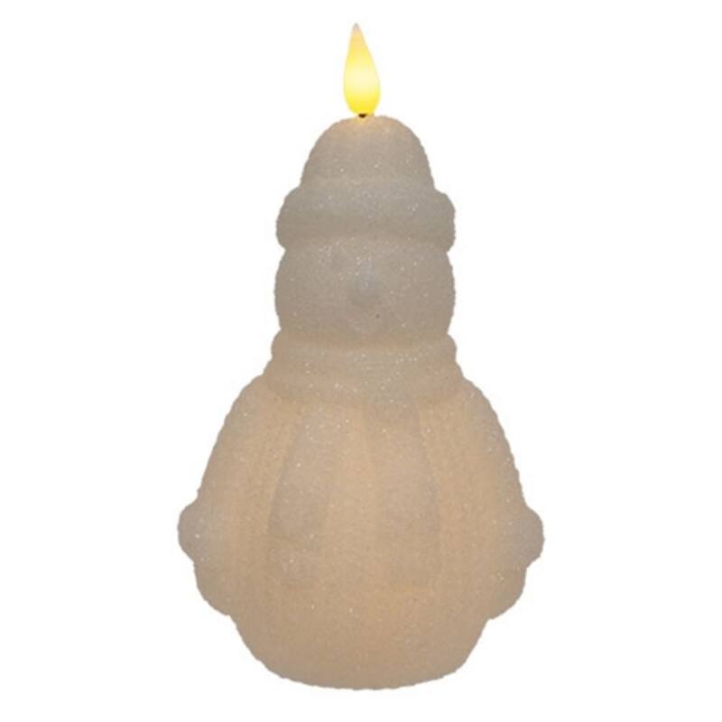 Sparkling Snowman Wax LED Timer Candle Christmas Table Decor - 7.5" H x 4" W x 3" D - White