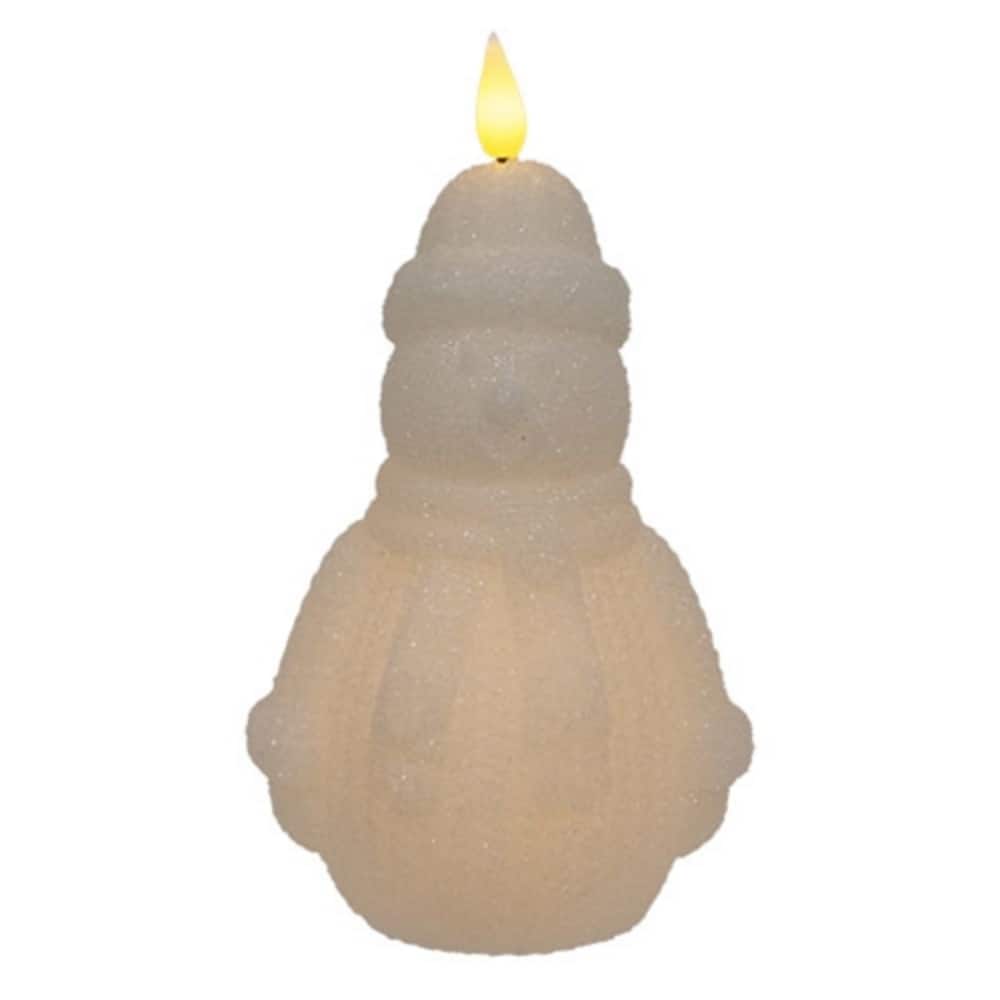 Sparkling Snowman Wax LED Timer Candle Christmas Table Decor - 7.5" H x 4" W x 3" D