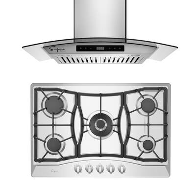 2 Piece Kitchen Appliances Packages Including 30" Gas Cooktop and 30" Wall Mount Range Hood