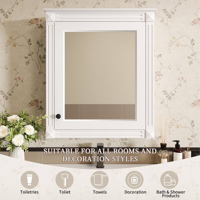 24" x 27" Rectangular MDF Medicine Cabinet with Mirror - 24" x 7" x 27.76"