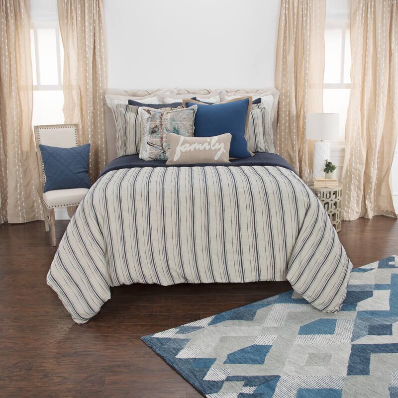 Vincent III Woven Stripe Linen Duvet in Natural/Navy