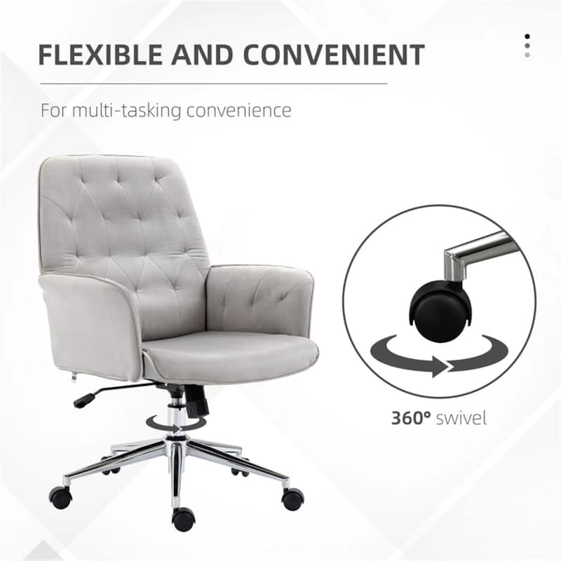 Velvet Office Chair with Adjustable Height Swivel Wheels - 26" W x 27.25" D x 35.25"-38.25" H