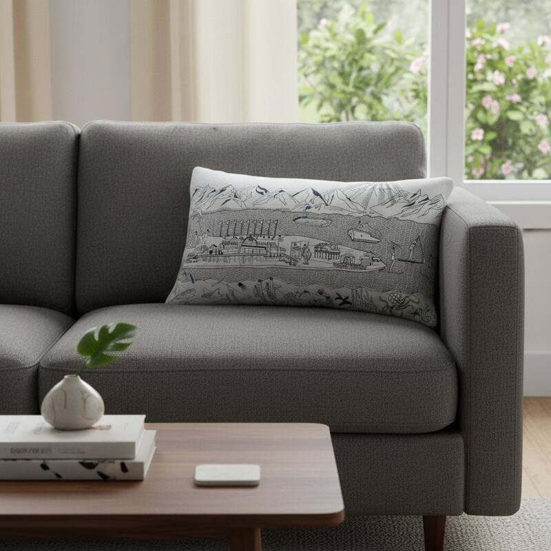 HomeRoots 25" White Homer Spit Daylight Skyline Lumbar Decorative Pillow