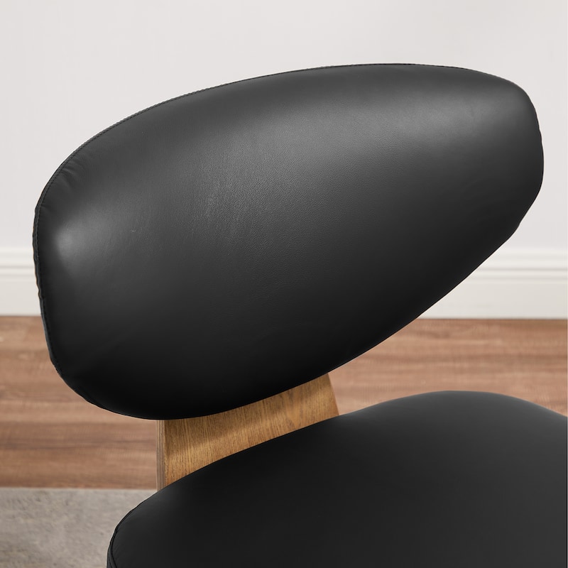 Art Leon Genuine Leather and Wood Swivel Accent Chair
