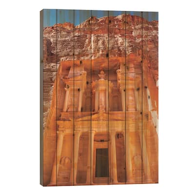 Treasury Built By The Nabataens, Siq, Petra, Jordan Print On Wood by William Perry - Multi-Color