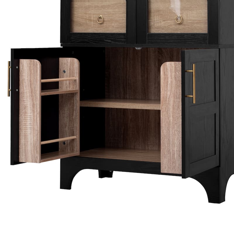 71"Tall Arched Kitchen Pantry Cabinet with Door Shelves,Cabinet with Open & Adjustable Shelves,Hidden Drawer & Glass Door