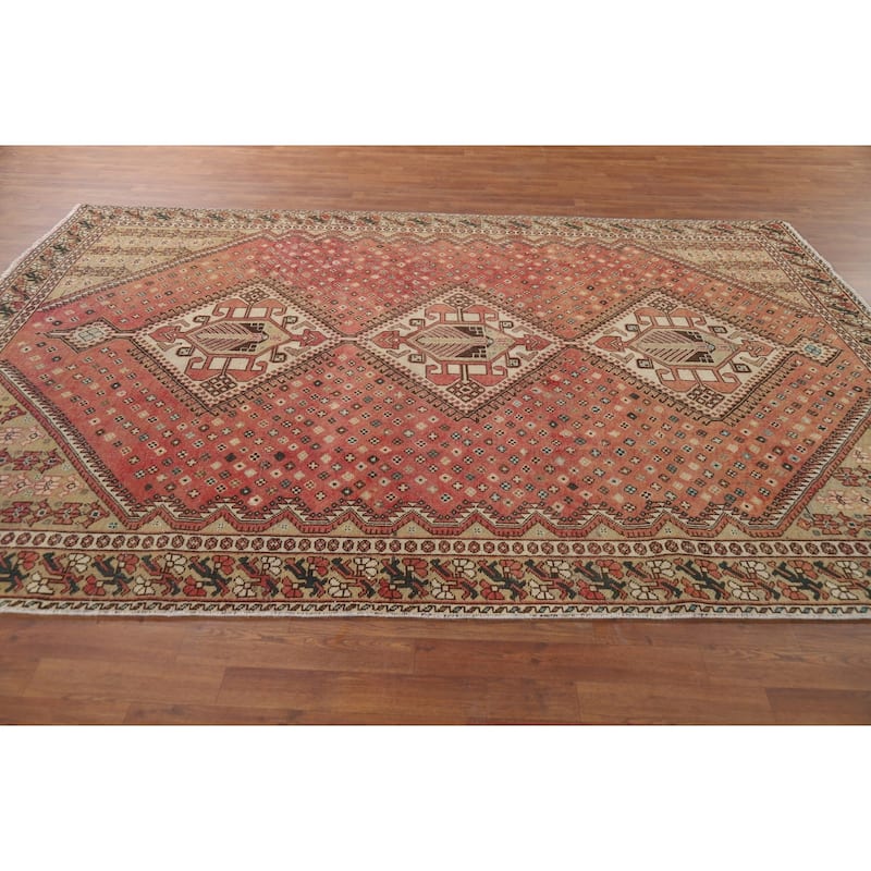 Pink Bakhtiari Vintage Persian Area Rug Hand-Knotted Wool Carpet - 7'2" x 9'11"
