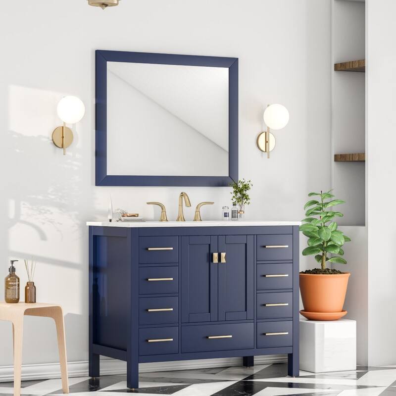 Eviva Acclaim 36" x 30" Rectangular Blue Wooden Framed Mirror - 36X30