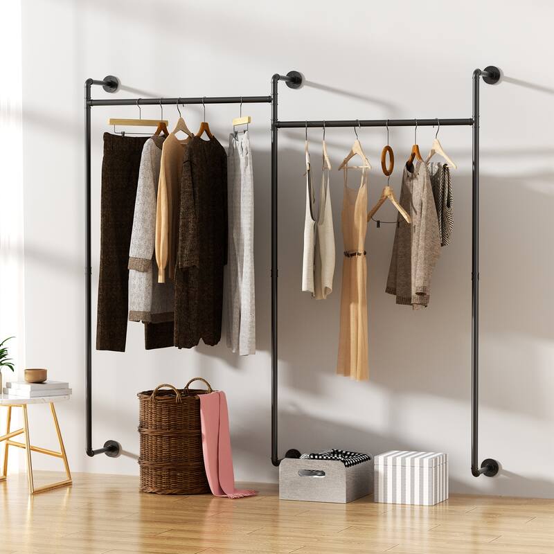 80.7'' Firm Pipe Clothes Rack Wall Mounted Clothes Hanging Rack Home