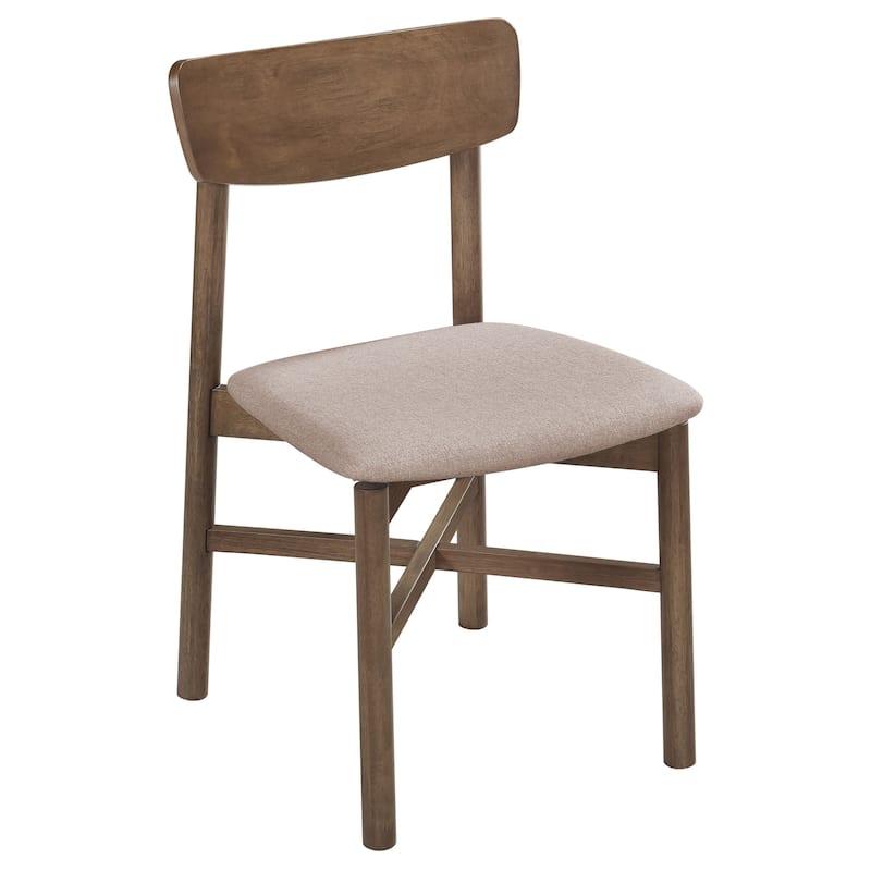 Natural Wood Dining Side Chair Set of 2 with Padded Fabric Seat