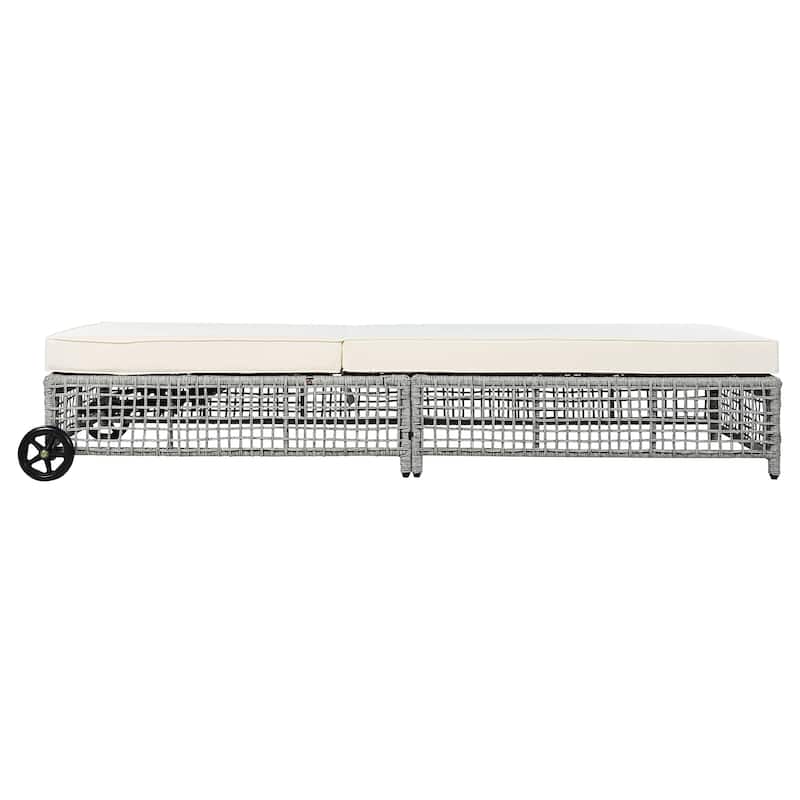 Outdoor Patio Rattan Daybed Sunbed with 5-Position Adjustable Backrest and Wheels