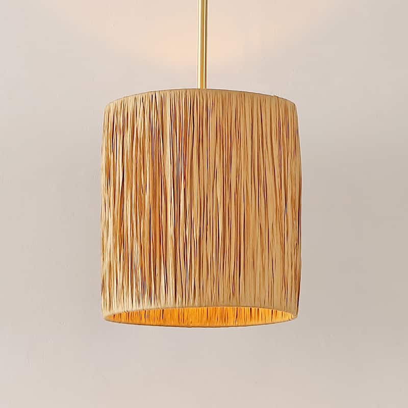 SAFAVIEH Lighting Fjoralba Extendable Pendant - 9 In. W x 9 In. D x 19-49 In. H - Natural/Gold - 9Wx9Dx49H