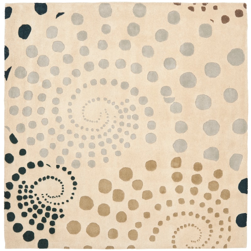 SAFAVIEH Handmade Soho Ashleigh Dots N.Z. Wool Rug - 6' Square - Beige/Multi