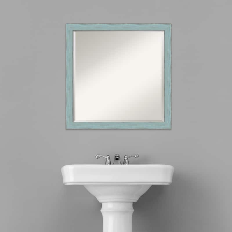 Beveled Wood Bathroom Wall Mirror - Sky Blue Rustic Frame