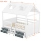 preview thumbnail 5 of 47, House Bed Wood Low Loft Bed House-shape Frame Bed with 2 Roof Skylights, Kids Storage Bed with 4 Drawers, Guardrail and Stairs