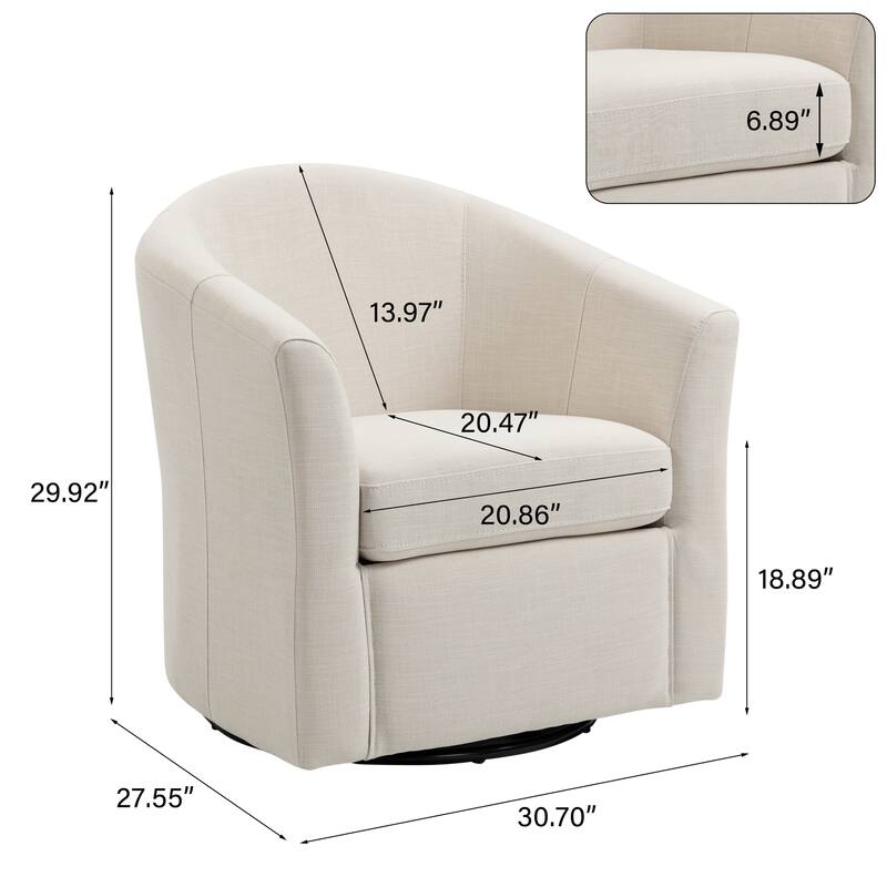 Linen Armchair Swivel Barrel Accent Chairs for Living Room