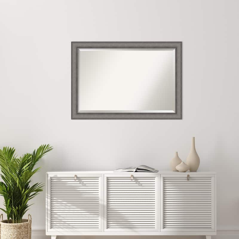 Burnished Concrete Beveled Wood Framed Wall Mirror - Burnished Concrete