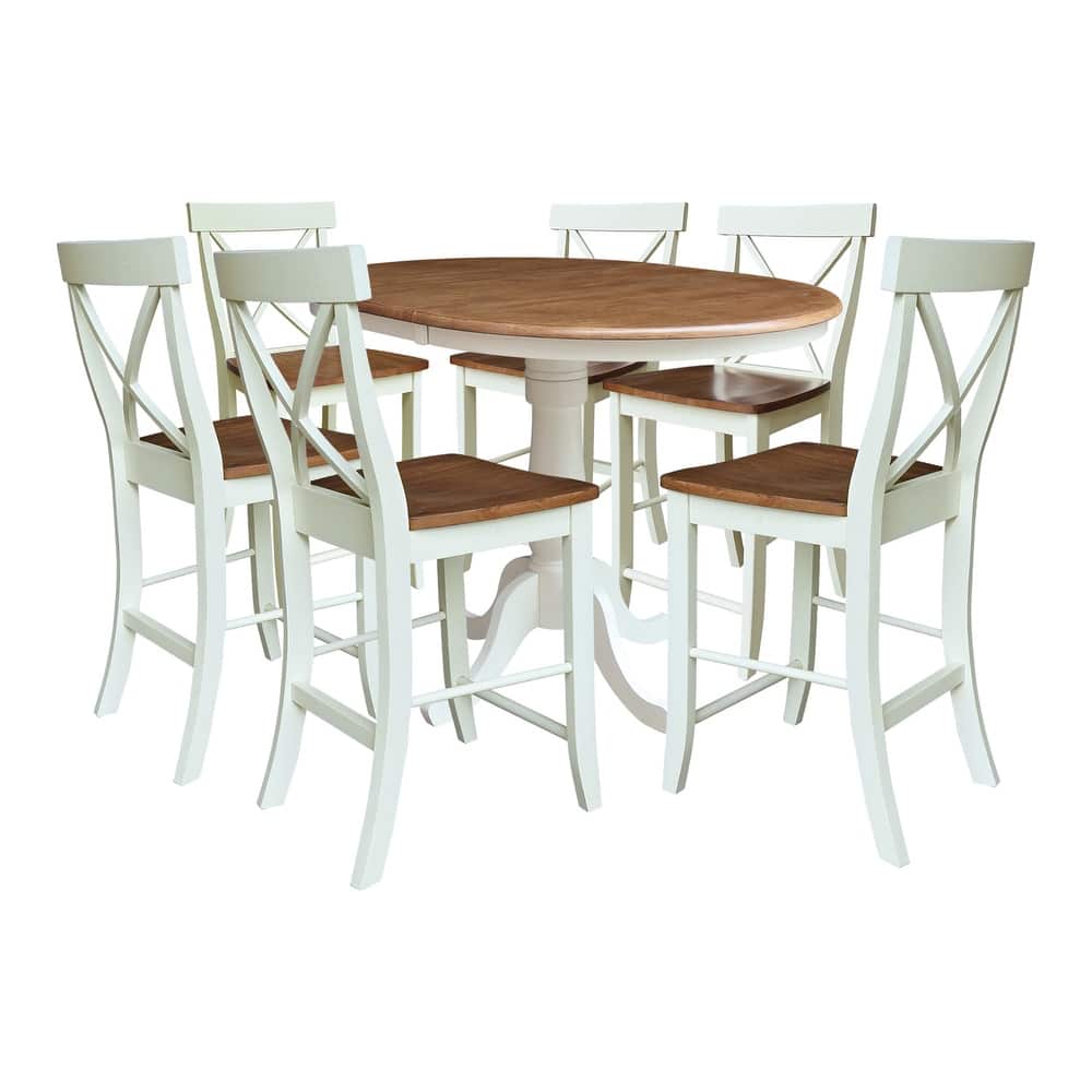 36" Round Extension Dining Table With X-back Counter Height Stools