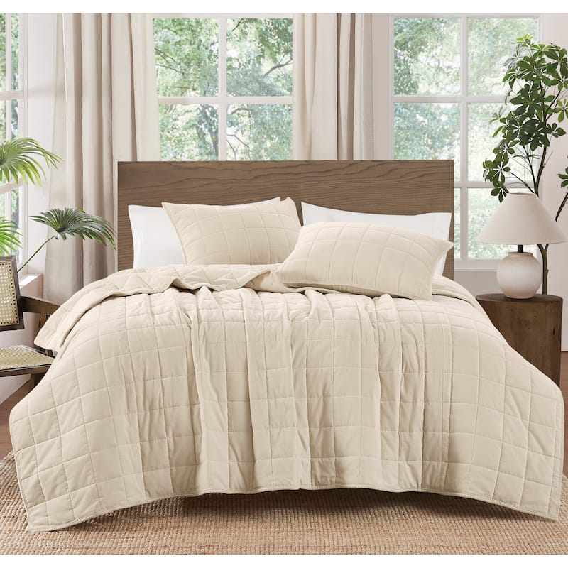 Brooklyn Loom Matte Cotton Velvet Box Stitch Quilt Set