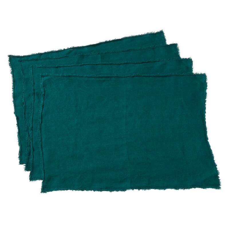 Fringed Design Stone Washed Linen Napkins or Placements (Set of 4)