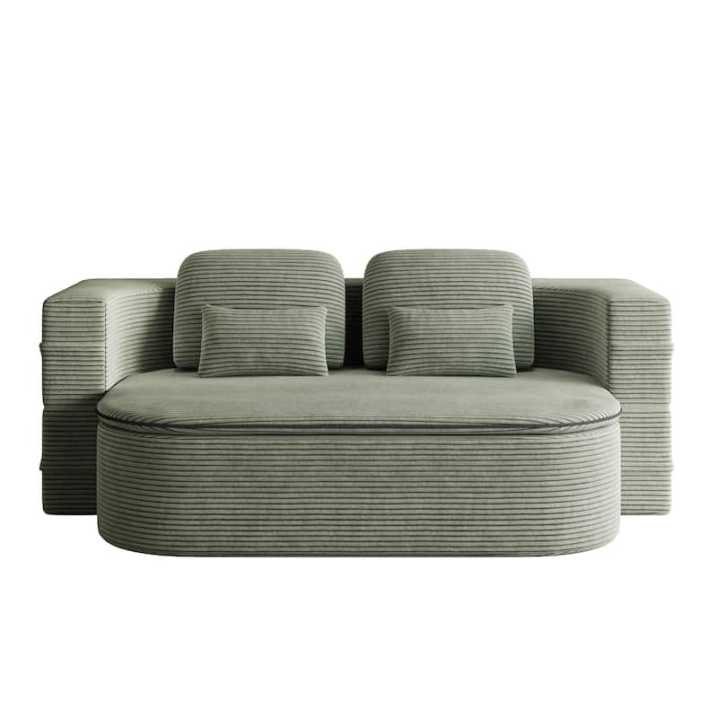 GDFStudio - Lysander Corduroy Foldable Sleeper Sofa Bed with Multi Functional Blanket