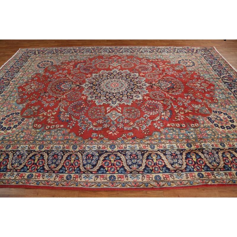 Hand Knotted Oriental 100% Wool Carpet Traditional Floral Oranges & Rust Kerman Area Rug - 11' 4'' X 8' 0''