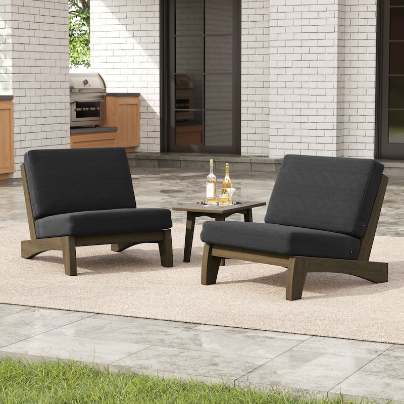 3-piece Outdoor Patio Teak Wood Club Chairs with Side Table - Dark Grey-NaturalFrame