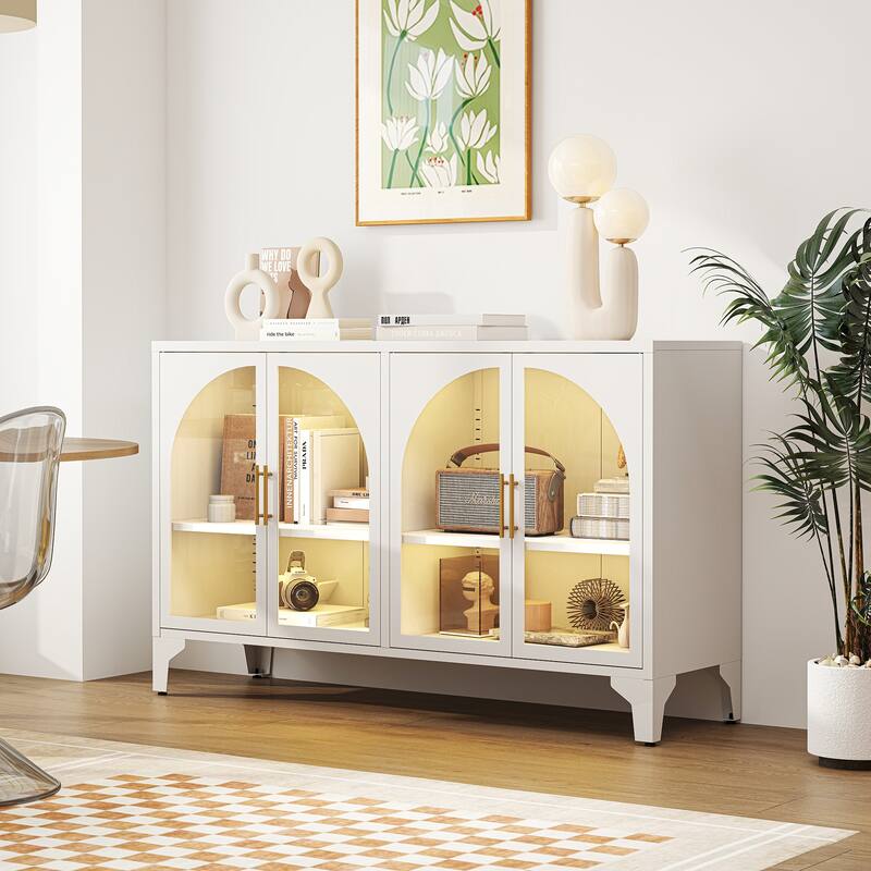 53.2"W Metal Sideboard Buffet Cabinet with Glass Doors