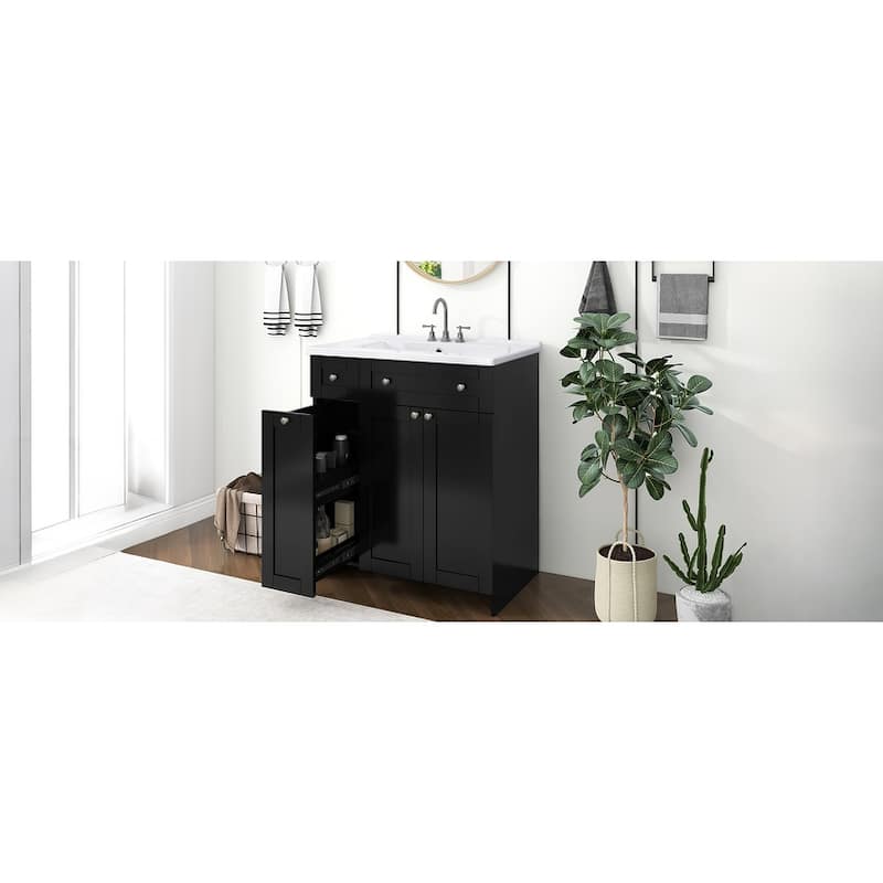 30-Inch Black Bathroom Vanity with Ceramic Sink Combo,Abundant Storage Cabinet 2 Soft-close Doors and Double-tier Deep Drawer