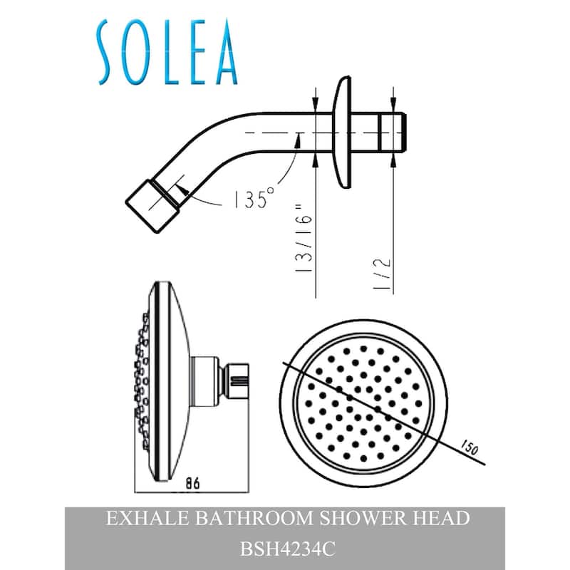 SAFAVIEH Solea Deliah Rainfall Stainless Steel Single Setting Bathroom Shower Head - 5.9" x 5.9" x 2.4" - 6Wx6Dx2H