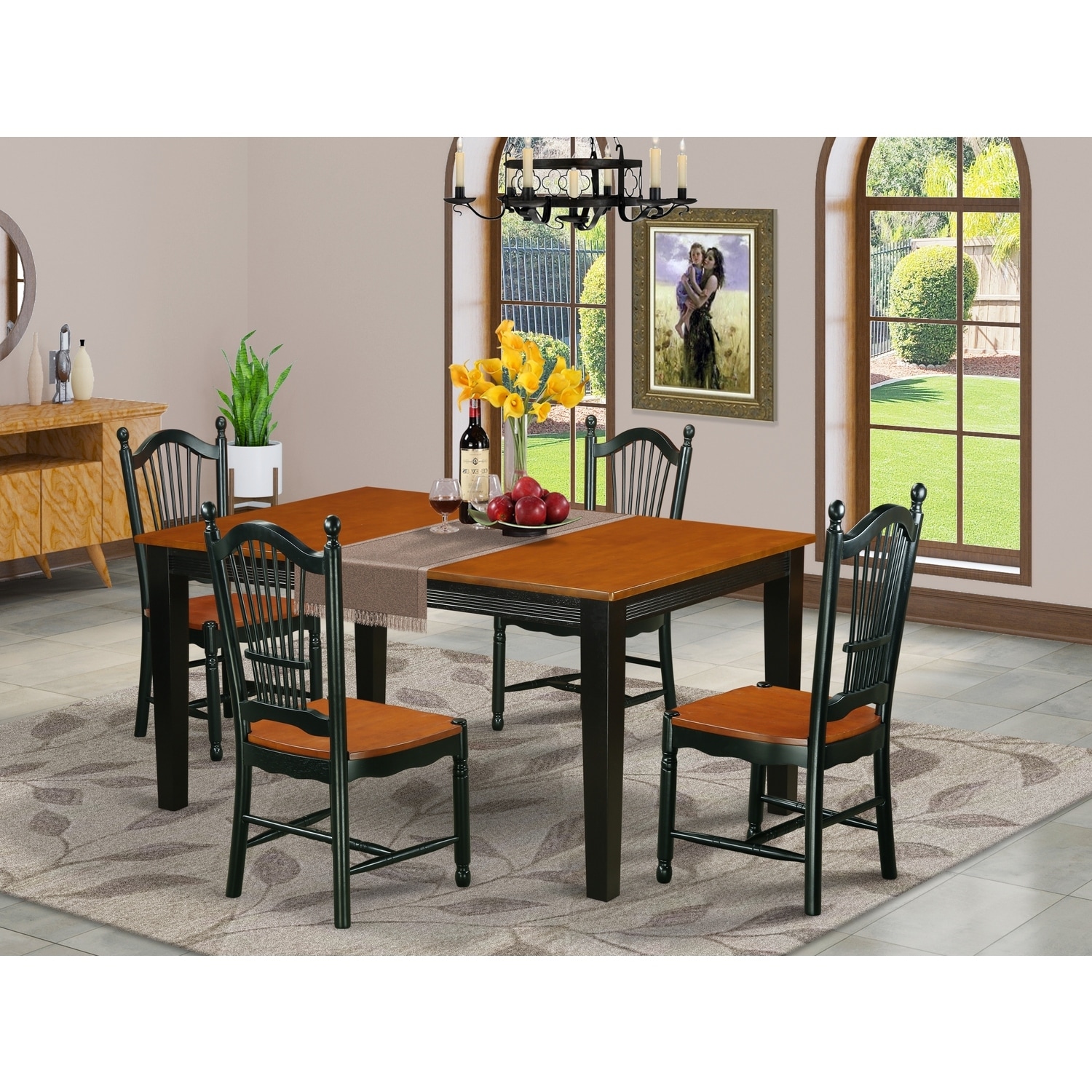 Kitchen Table Set 5 Piece Dining Room Set Wood Chairs Black Cherry Finish