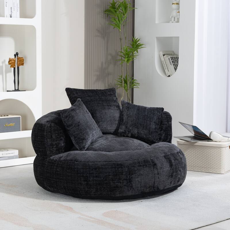 Chenille Lazy Sofa with Pillows - Black