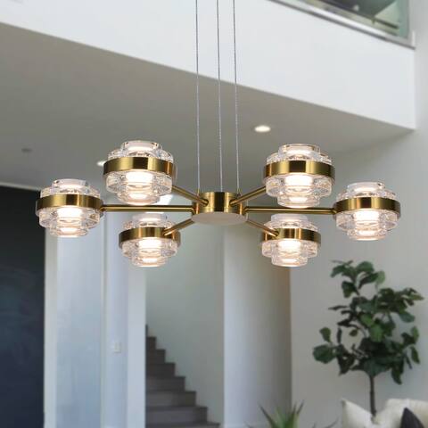 VONN Lighting Milano 25" 6-Light ETL Certified Integrated LED Chandelier Light Fixture in Antique Brass