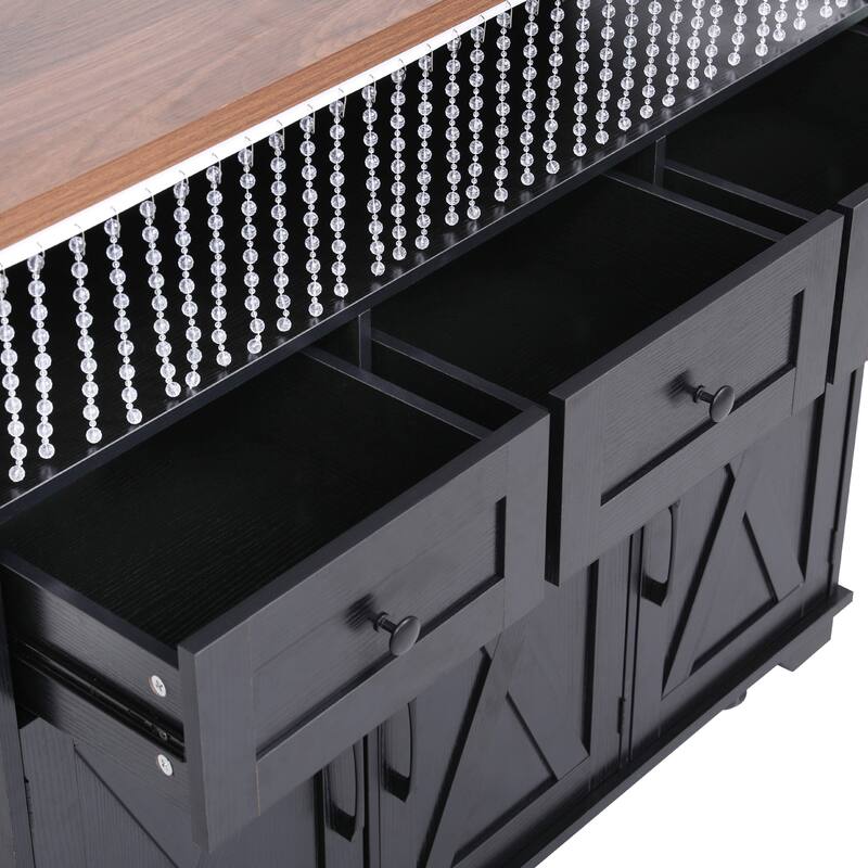 Kitchen Island with Drape of Beads, Rolling Kitchen Cart on Wheels with Drop Leaf