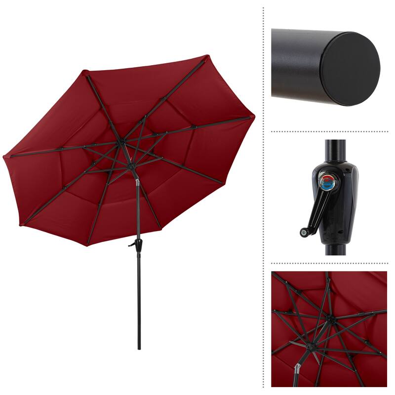 10 ft Patio Umbrella, 3-Tiered Sunshade with Push Button Tilt and Easy-Open Crank, Outdoor Umbrella for Deck, Yard