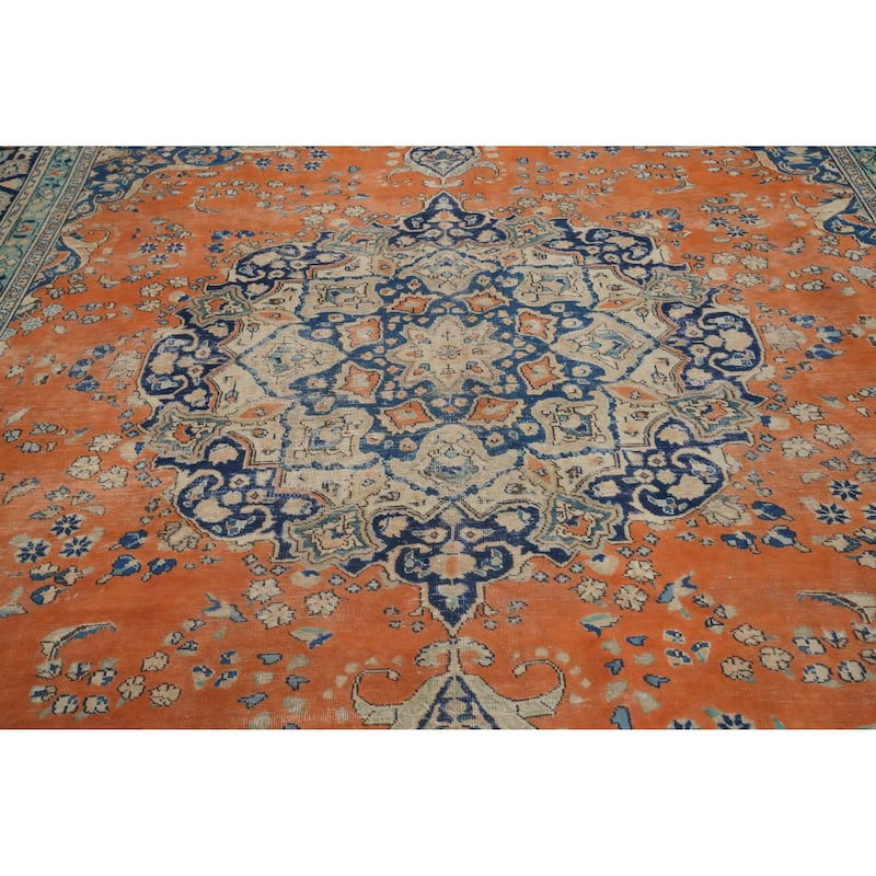 Hand Knotted Oriental 100% Wool Carpet Traditional Floral Oranges & Rust Mashad Area Rug - 12' 5'' X 9' 7''