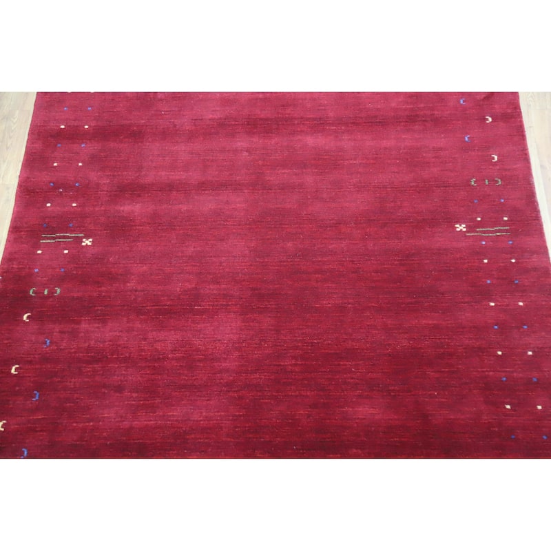 Red Wine Gabbeh Indian Area Rug Hand-Knotted Wool Carpet - 6'8" x 9'7"