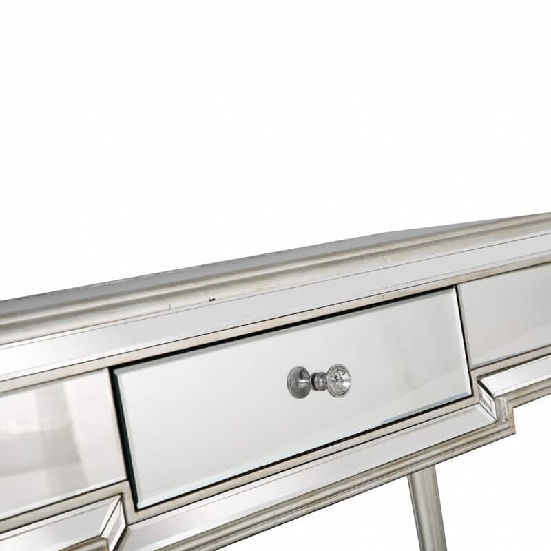 Silver Mirrored Glass Console Table, Antique Finish and 1 Drawer - 48” L x 17.2” W x 33.2” H