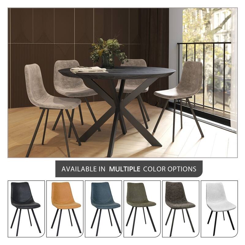 Markley Dining Chair with Leather Seat in Black Steel Legs, Scratch-Resistant, Ergonomic & Comfortable Modern Kitchen Chair