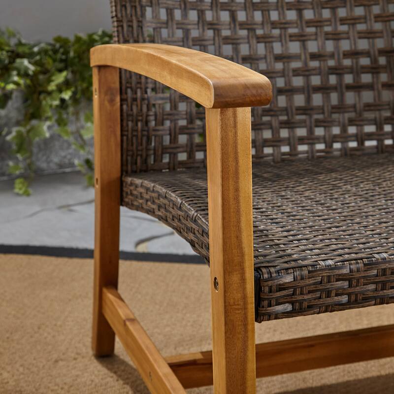 Outdoor Rattan Loveseat Sofa Acacia Wood 3 Seater Couch