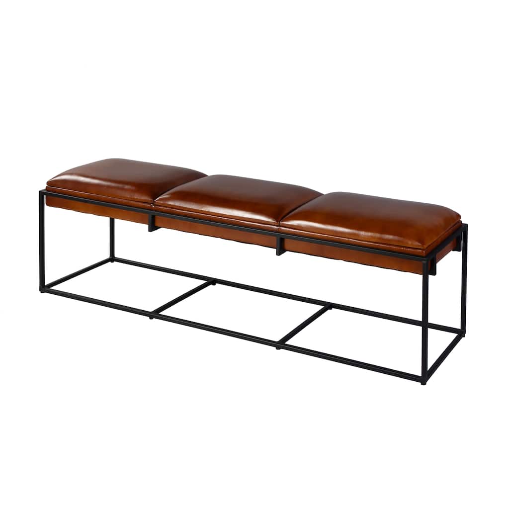 Kane 62 in. W Rectangular Leather and Iron Accent Bench